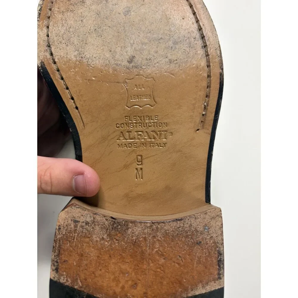 Alfani Brown Leather Buckle Gold Look Shoe Loafers Men's Size 9 Old Money